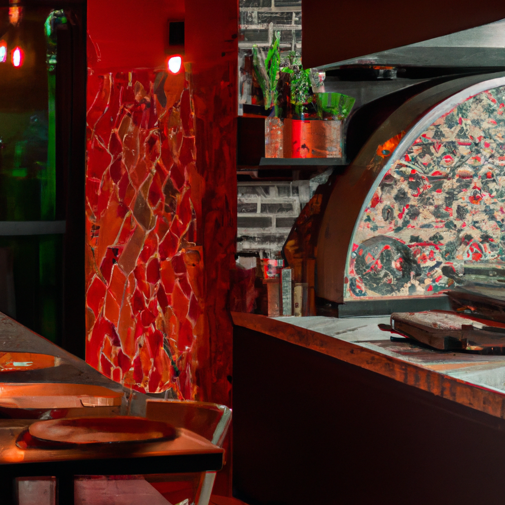 Cozy pizzeria interior with wood-fired oven and fresh ingredients